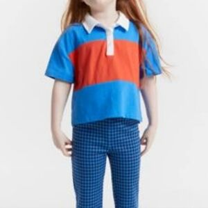 Epic Threads Girls Bold Striped Polo Shirt Blue Orange White Size 10/12 Medium